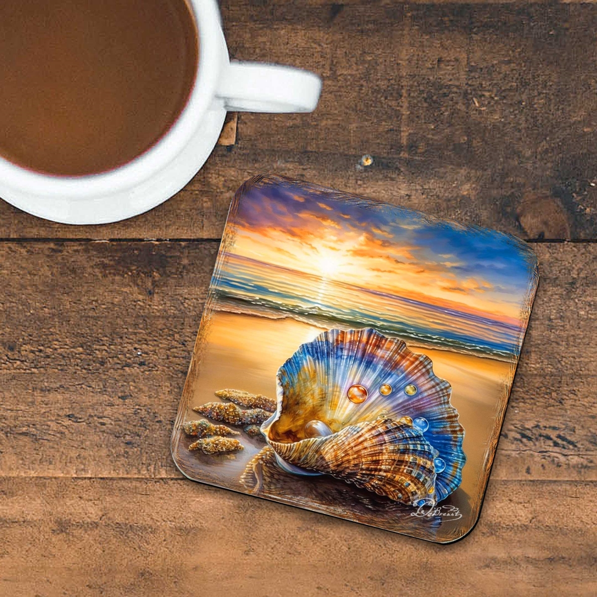 Picture of G. Debrekht 8199450C-S4 Sunset on the Beach Wooden Cork Coasters Gift Set of 4 by G. Debrekht - Coastal Holiday Decor