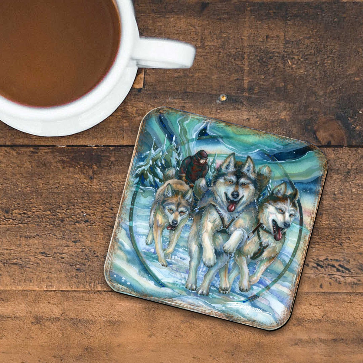 Picture of G. Debrekht 8199468C-S4 Northern Night Wooden Cork Coasters Gift Set of 4 by J. Bergsma - Wildlife Decor