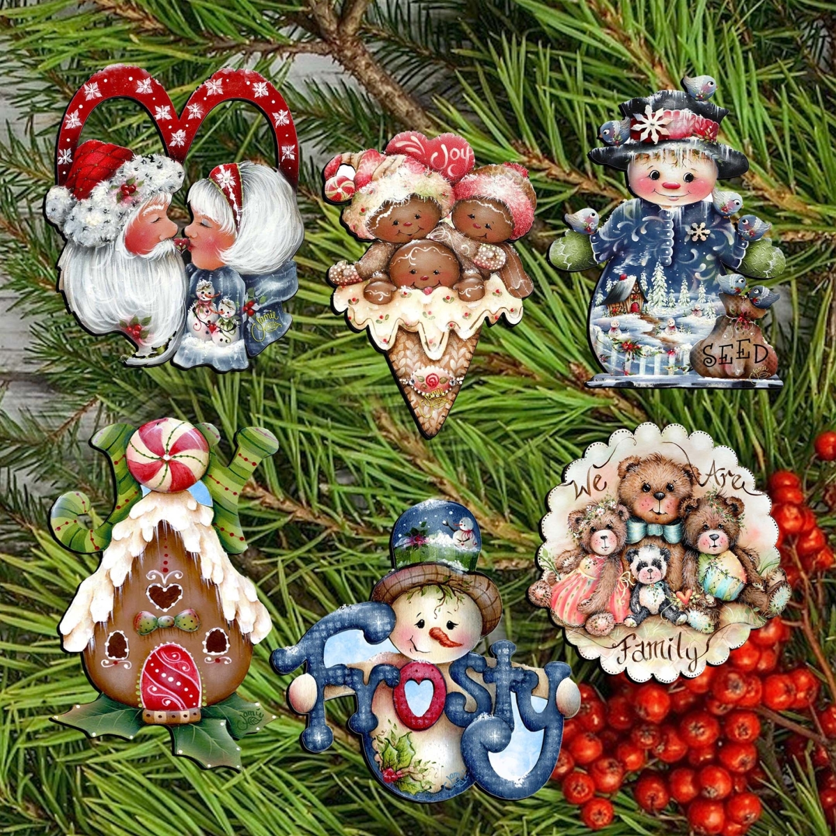 8090136C-S6 Merry Christmas Decorative Wooden Clip-on Ornaments Set of 6 by Jamie Mills-Price - Christmas Decor