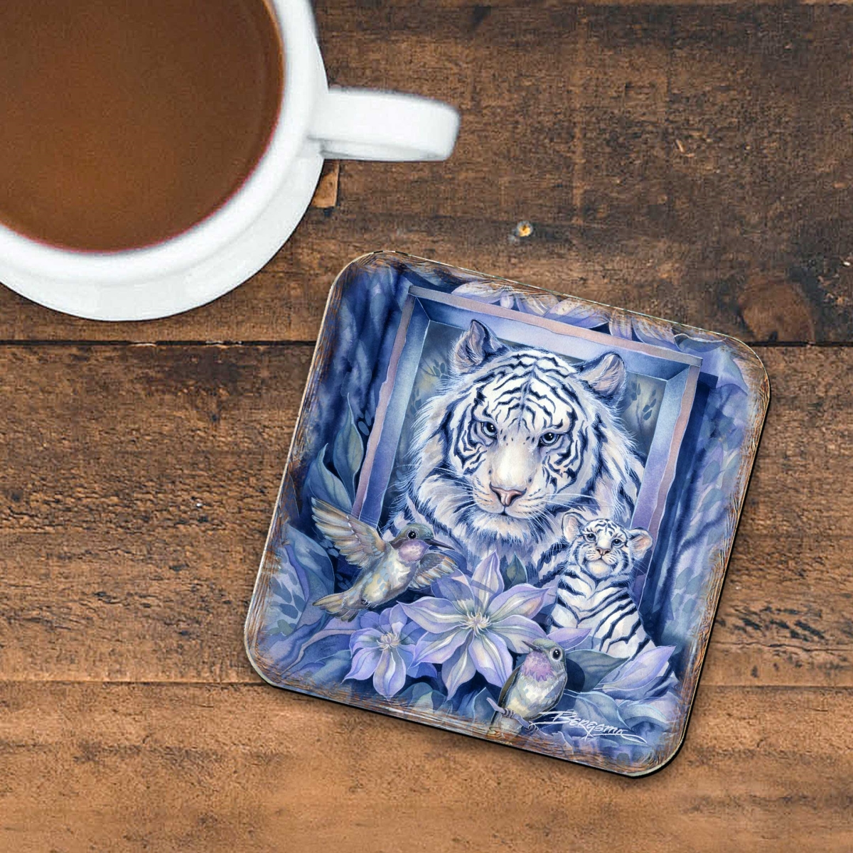 Picture of G. Debrekht 8199461C-S4 Tiger in the Garden Wooden Cork Coasters Gift Set of 4 by J. Bergsma - Wildlife Decor