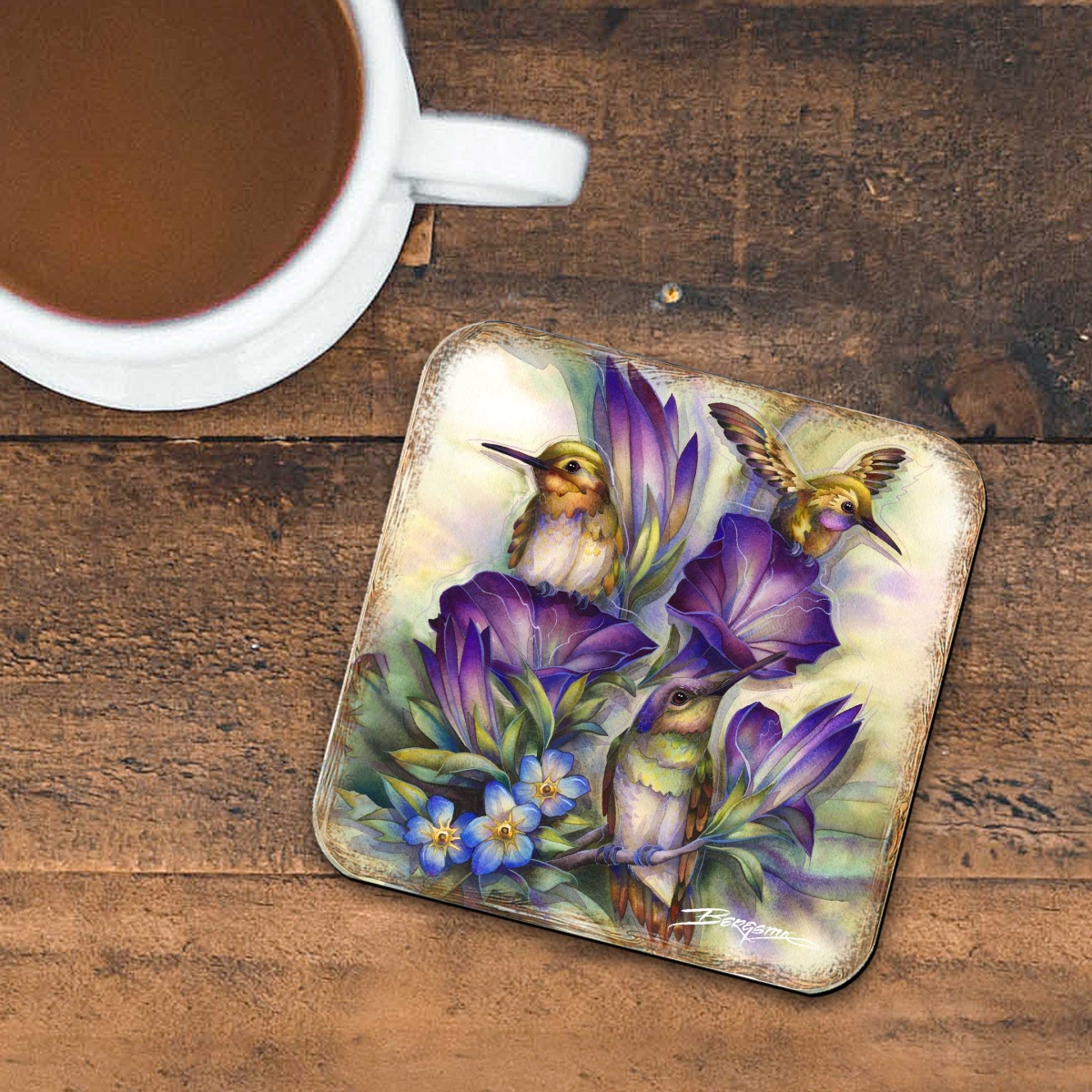 Picture of G. Debrekht 8199464C-S4 Everlasting Friendship Hummingbirds Wooden Cork Coasters Gift Set of 4 by J. Bergsma - Wildlife Decor