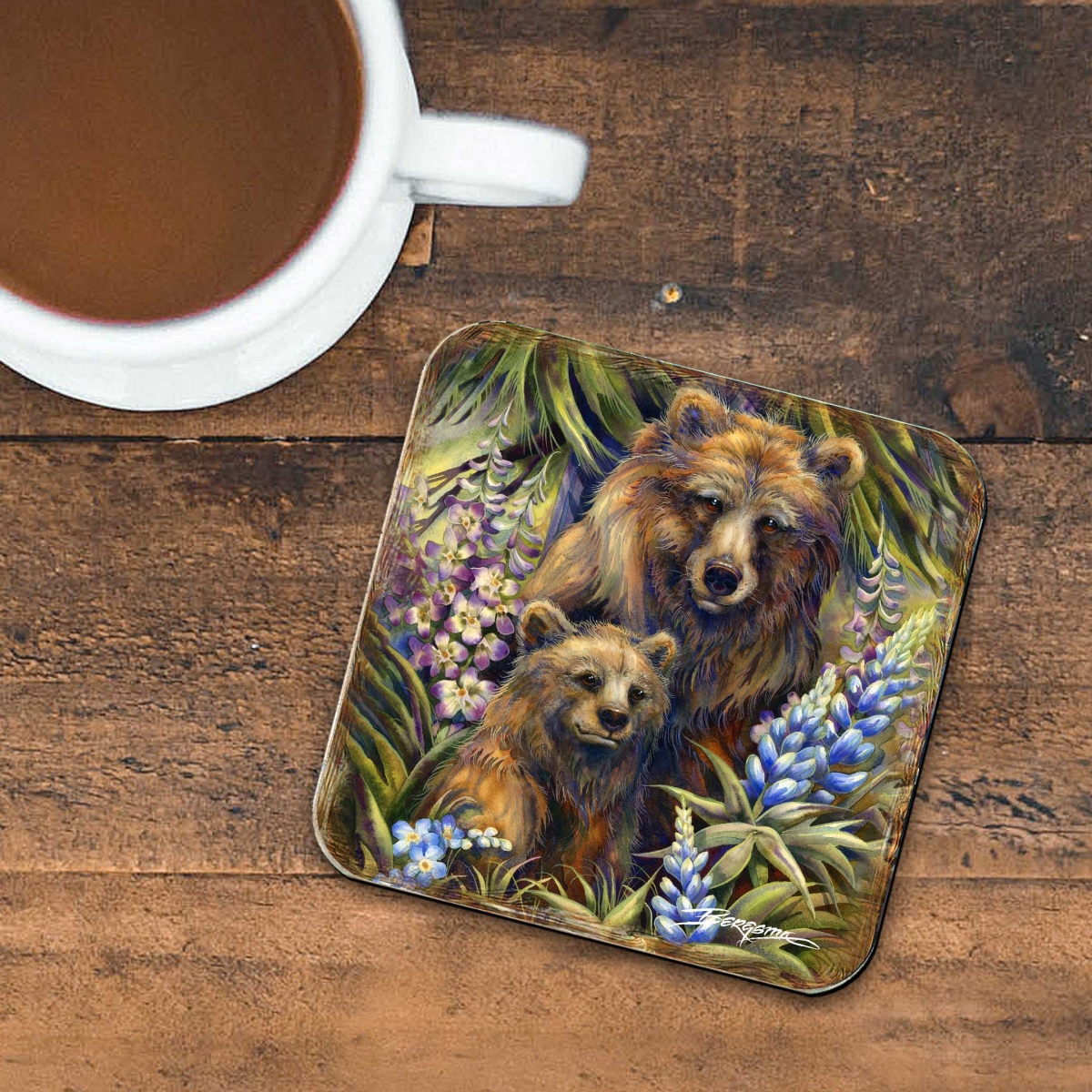 Picture of G. Debrekht 8199455C-S4 Forest Friends Wooden Cork Coasters Gift Set of 4 by J. Bergsma - Wildlife Decor