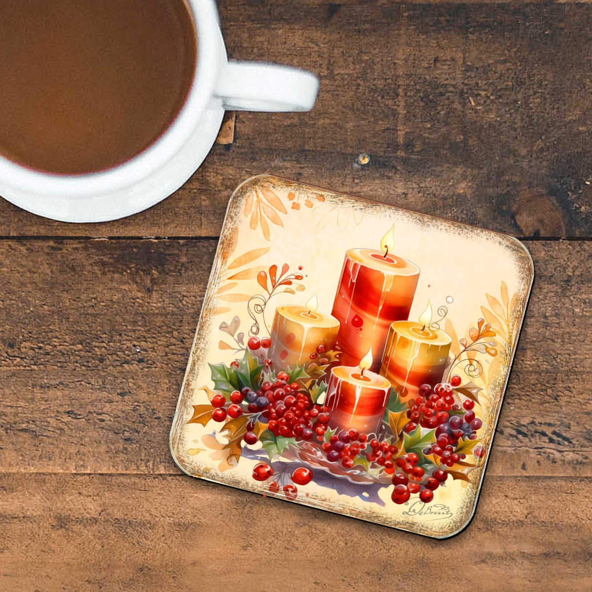 Picture of G. Debrekht 8199449C-S4 Merry Christmas Wooden Cork Coasters Gift Set of 4 by G. Debrekht - Santa Christmas Decor