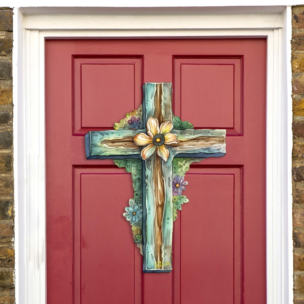 8688164H Teal Cross Holiday Door Decor by  - Easter Spring Decor