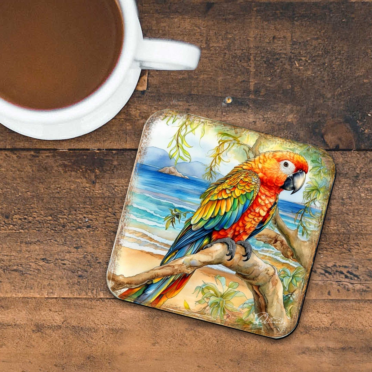 Picture of G. Debrekht 8199451C-S4 Parrots Wooden Cork Coasters Gift Set of 4 by G. Debrekht - Coastal Holiday Decor