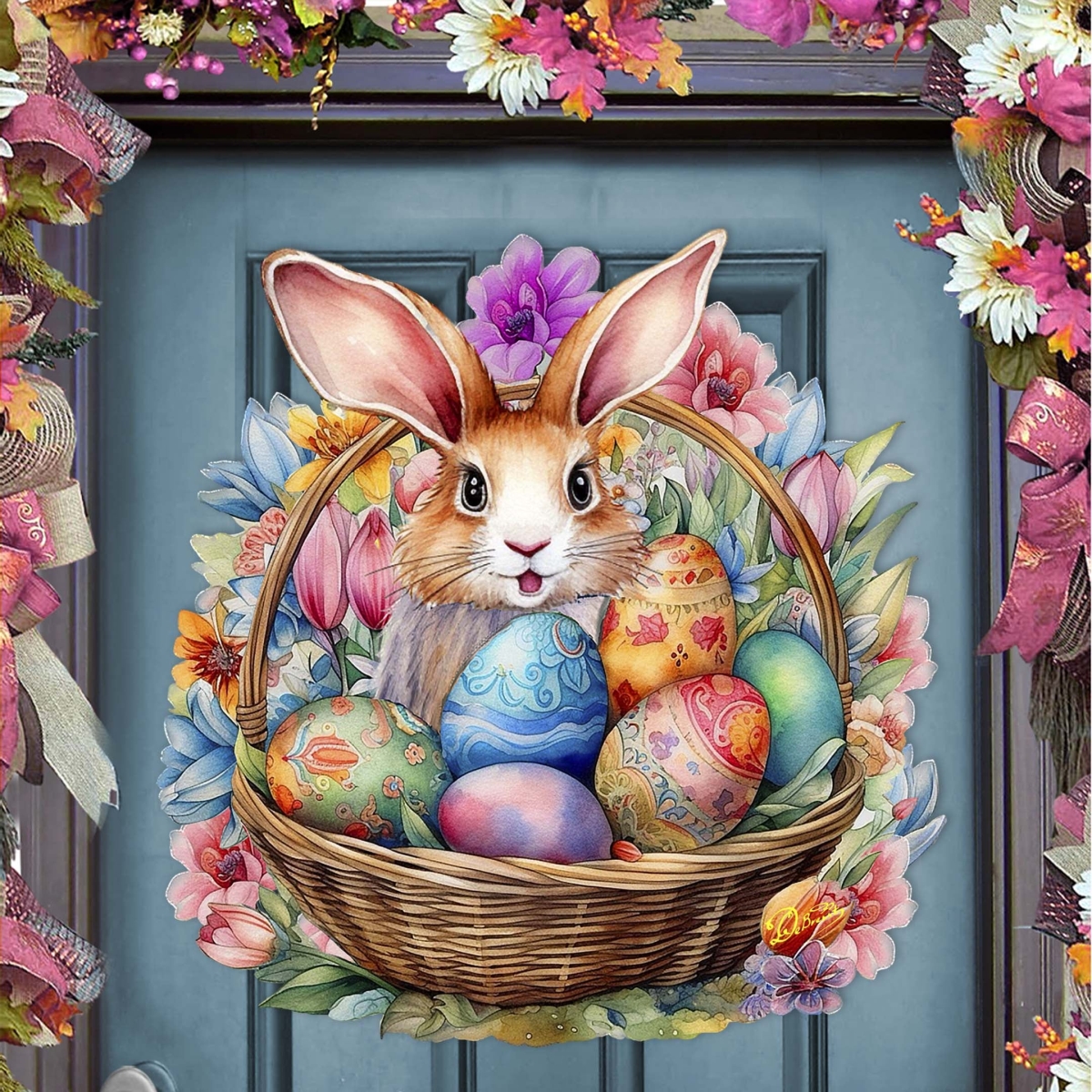 8652764H Bunny in a Basket Holiday Door Decor by  - Easter Spring Decor