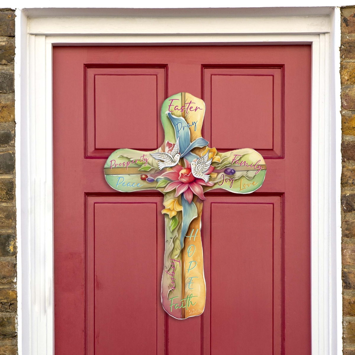 8688167H Easter Cross with Doves Holiday Door Decor by  - Easter Spring Decor