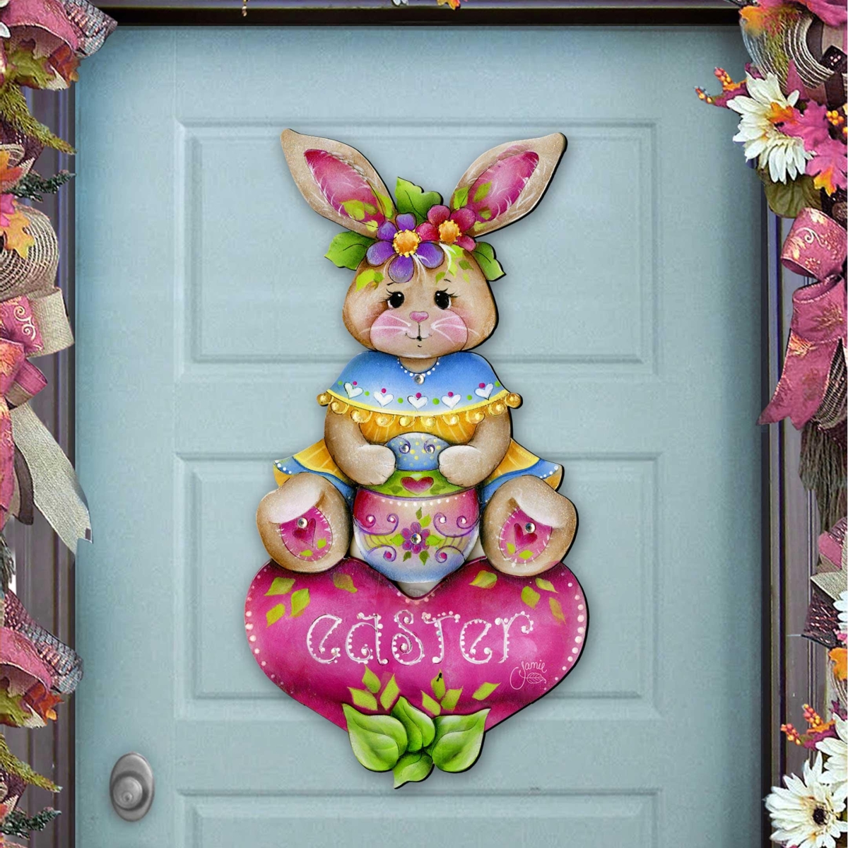 8652826H Handcrafted Easter Bunny Wooden Door Hanger Easter Gift - Spring Wall Dcor