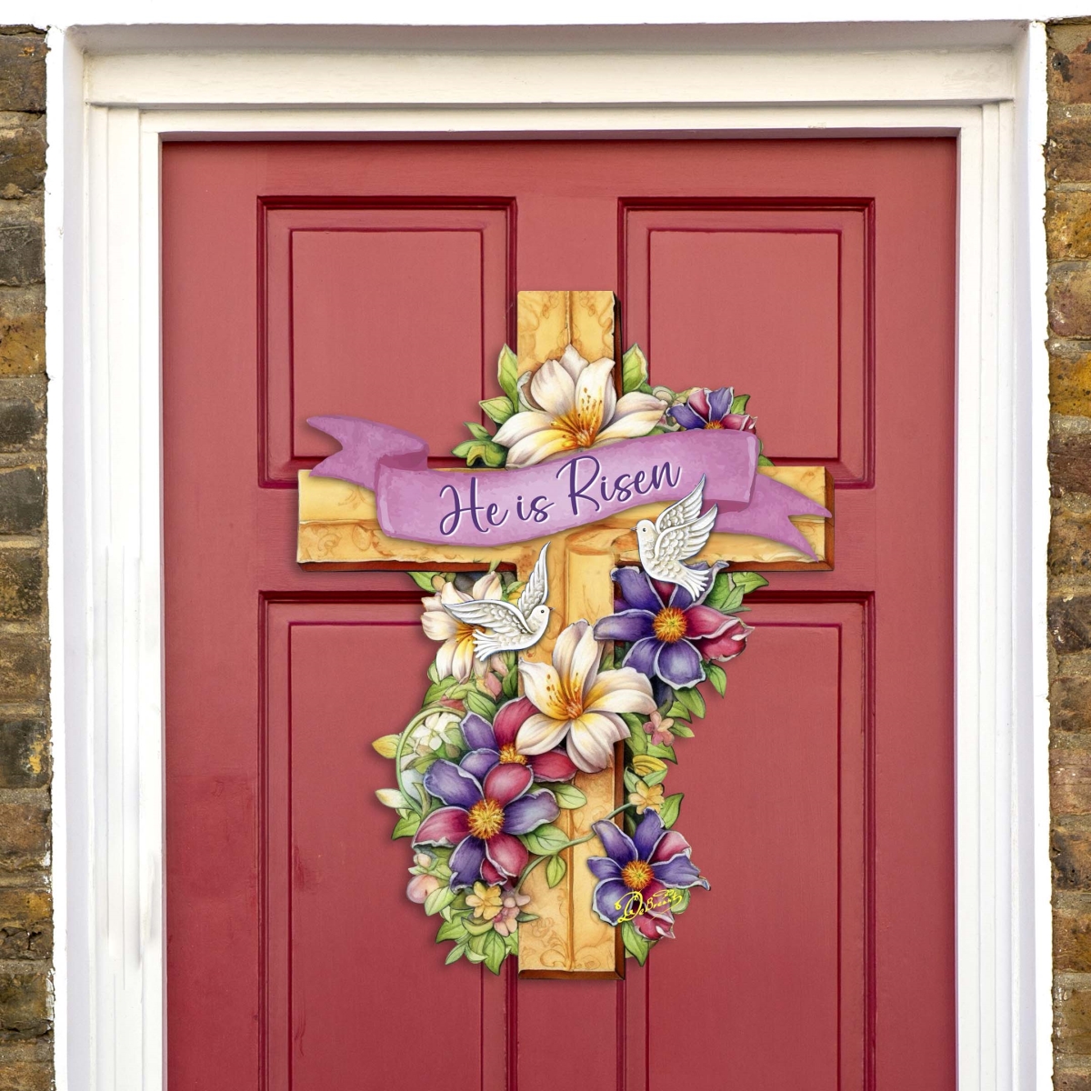 8688162H He is Risen Cross Holiday Door Decor by  - Easter Spring Decor