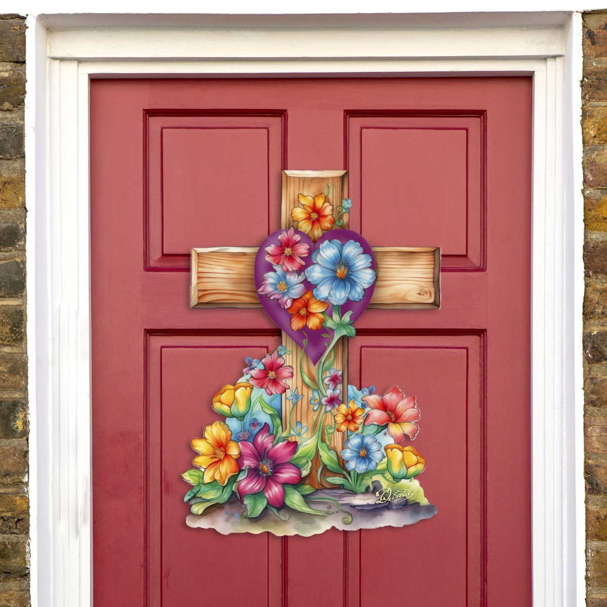 8688166H Easter Floral Cross Holiday Door Decor by  - Easter Spring Decor