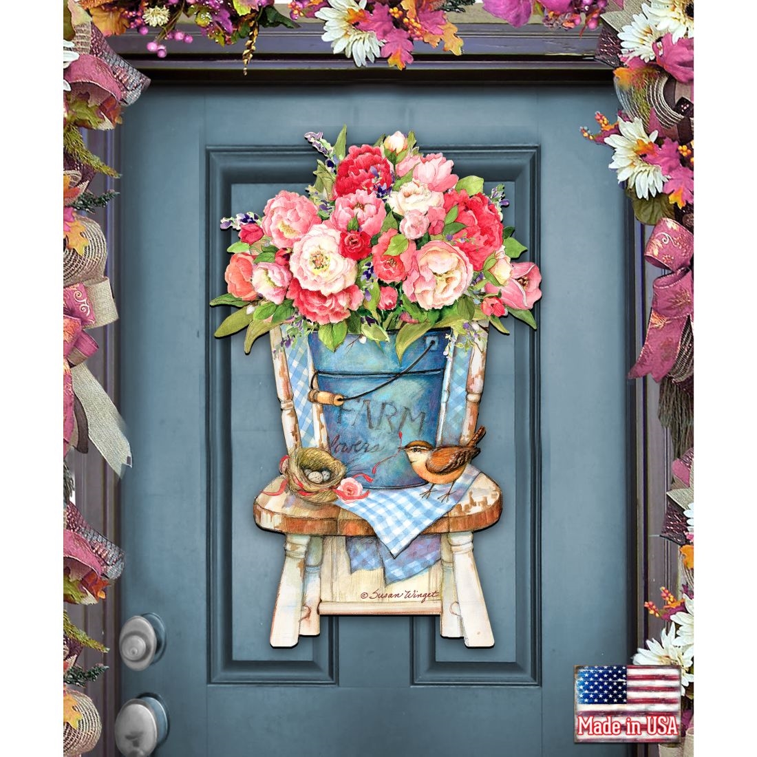 8471302H-SW Peony Bouquet Easter Door Dcor by Susan Winget - Easter Spring Decoration