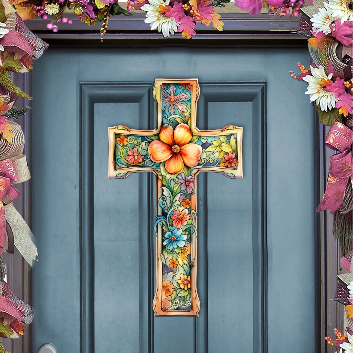 8688165H Blossom Cross Holiday Door Decor by  - Easter Spring Decor