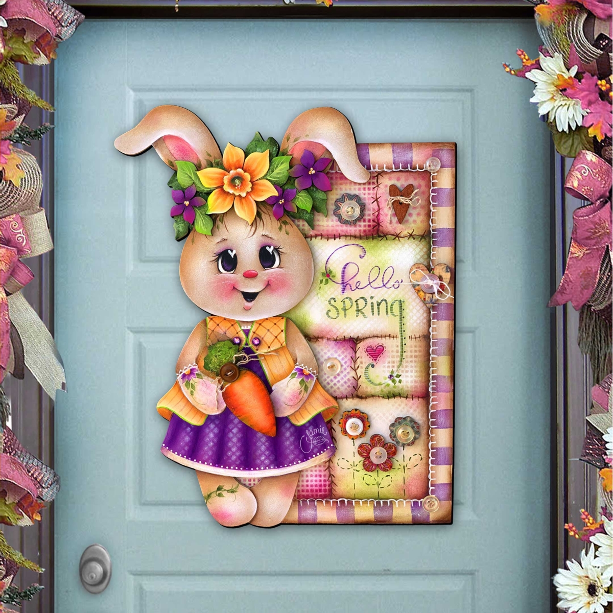 8652827H Handcrafted Spring Bunny Front Door Decor Spring Home Decor - Rustic Easter Door Hanger by J. Mills-Price