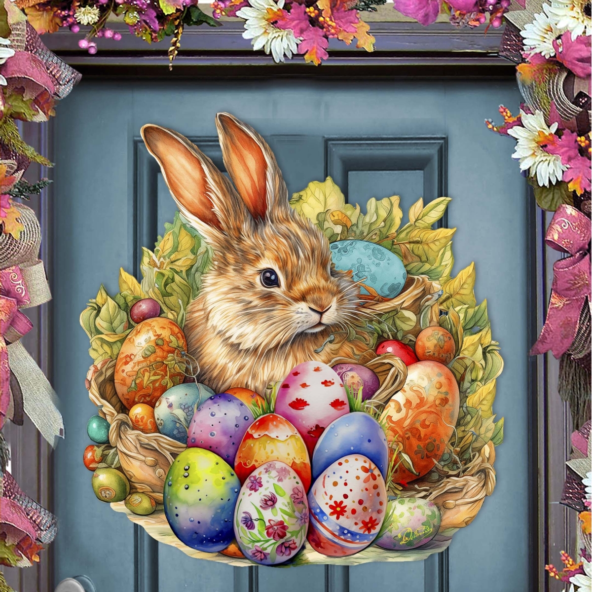 8652766H Easter Bunny with Eggs Holiday Door Decor by  - Easter Spring Decor