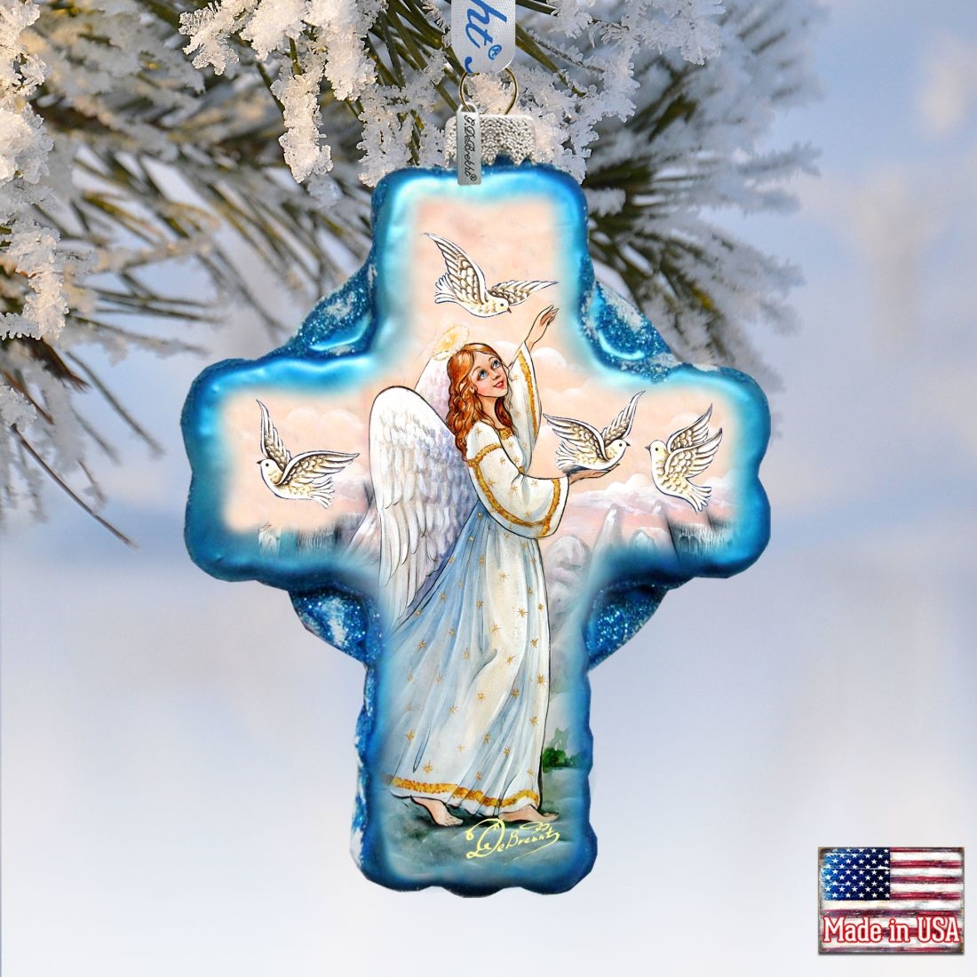 758019 Guardian Angel Cross Glass Ornament Holiday by Debrekht 758019