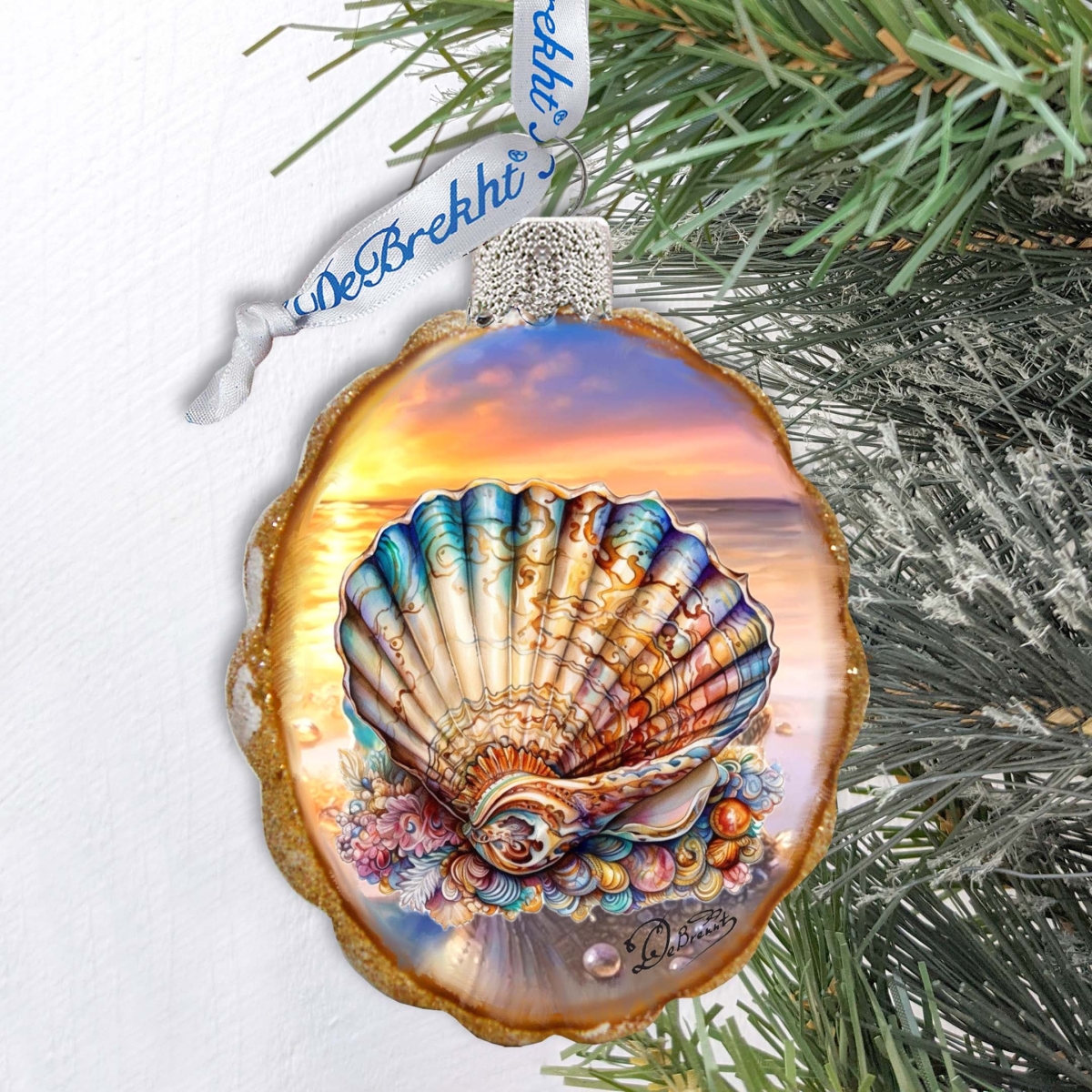 777397 Glass Christmas Tree Decorations - Ocean Shell Keepsake Glass Ornaments by  - Coastal Holiday Decor