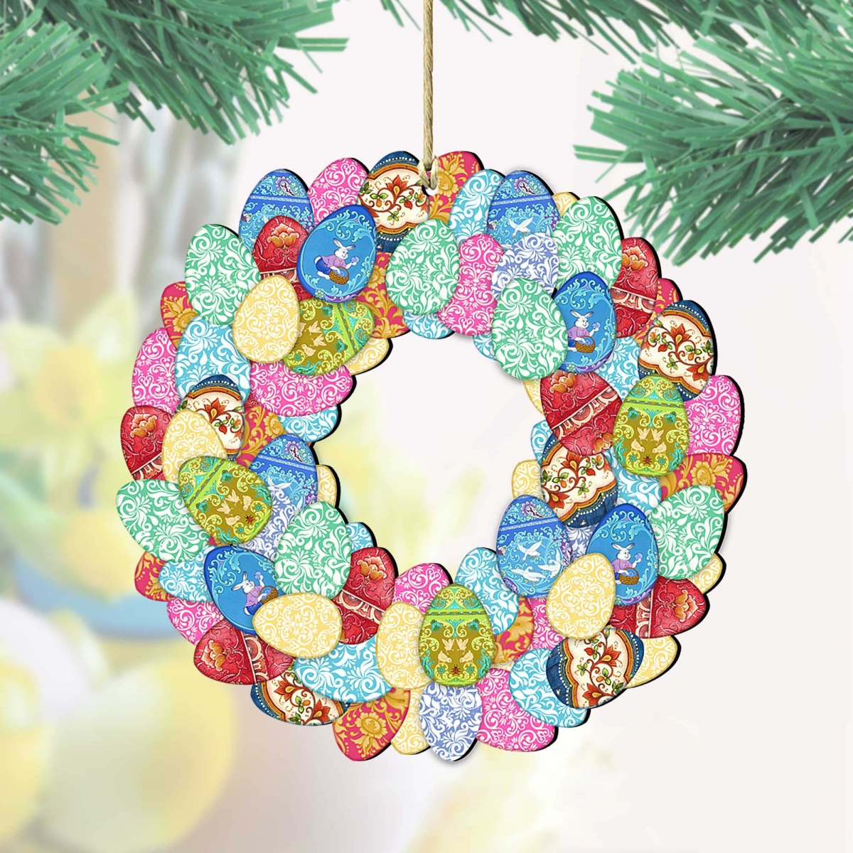 8185310 Easter Eggs Wreath Wooden Ornament by  - Easter Spring Decor