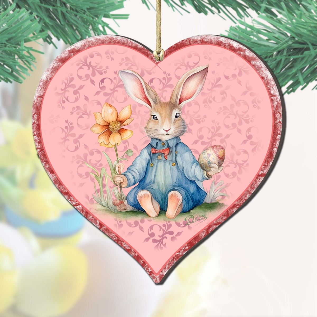 8652780-S2 Easter Bunny Heart Wooden Ornaments Set of 2 by  Easter Spring Decor