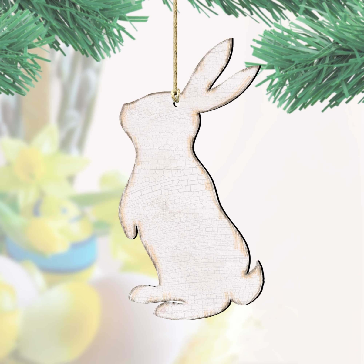 81991342-S2 White Easter Spring Decor Bunny Wood Ornaments Set of 2  - Designocracy