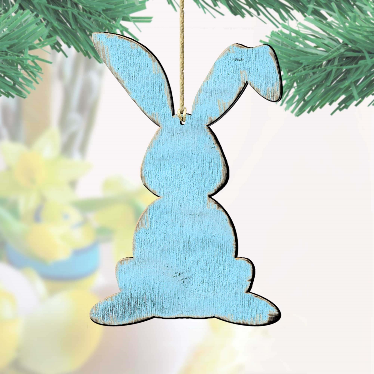 81991343-S2 Blue Bunny Wood Ornaments Set of 2 Pair  - Designocracy