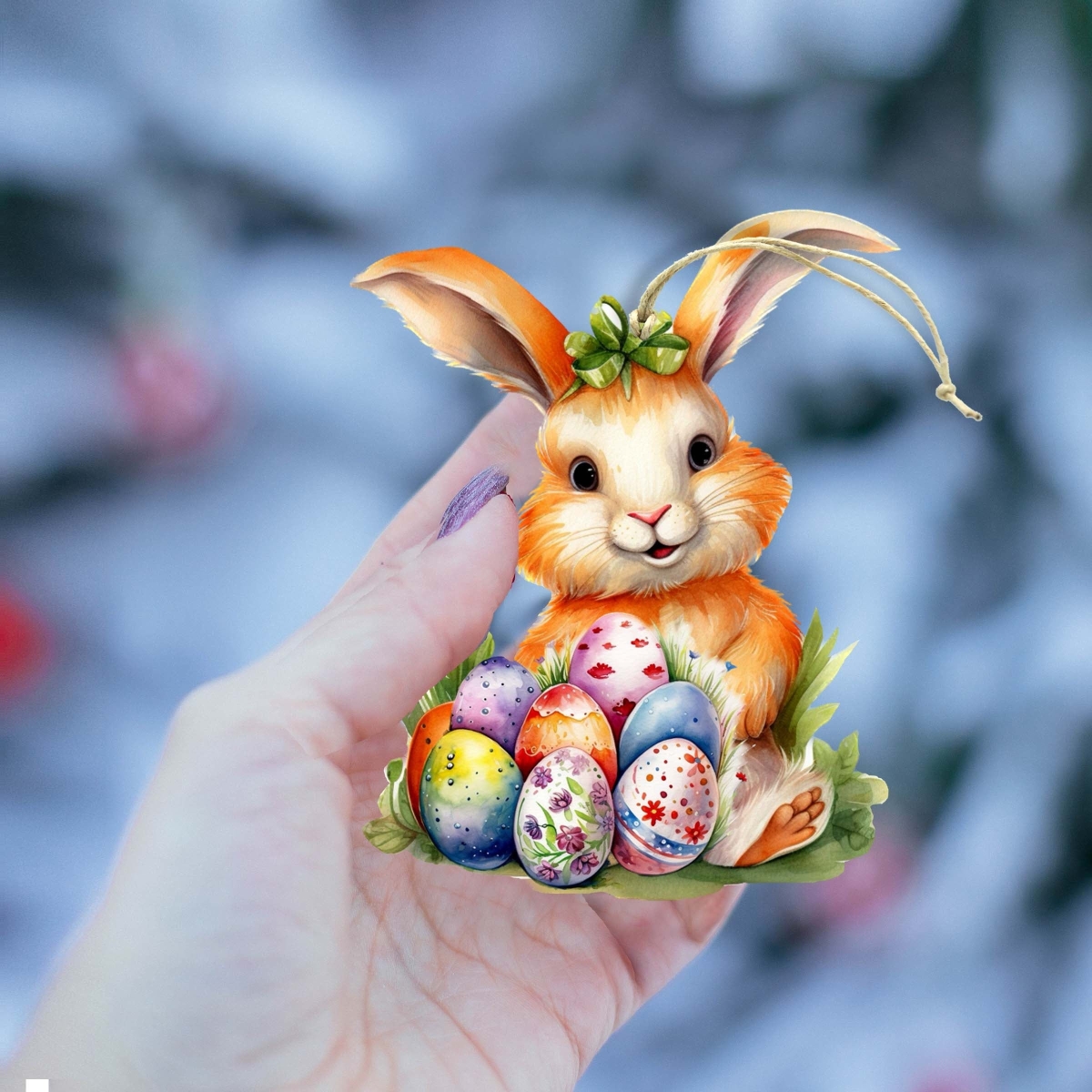 8652772-S2 Bunny with Eggs Wooden Ornaments Set of 2 by  Easter Spring Decor