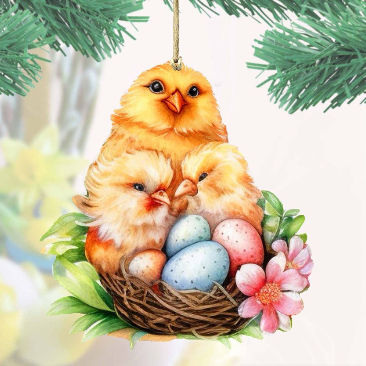8652771-S2 Spring Chicks Wooden Ornaments Set of 2 by  Easter Spring Decor