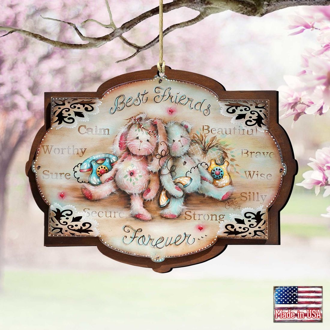 8457606-S2 Best Friends Forever Wooden Ornaments Set of 2 by Jamie Mills-Price - Easter Spring Decor