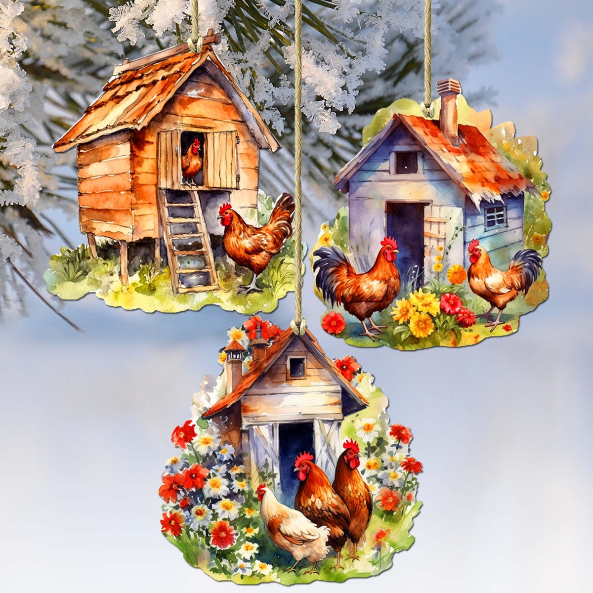 8091056-S3 Spring on the Farm Decorative Wooden Ornaments Set of 3 by  - Easter Decor