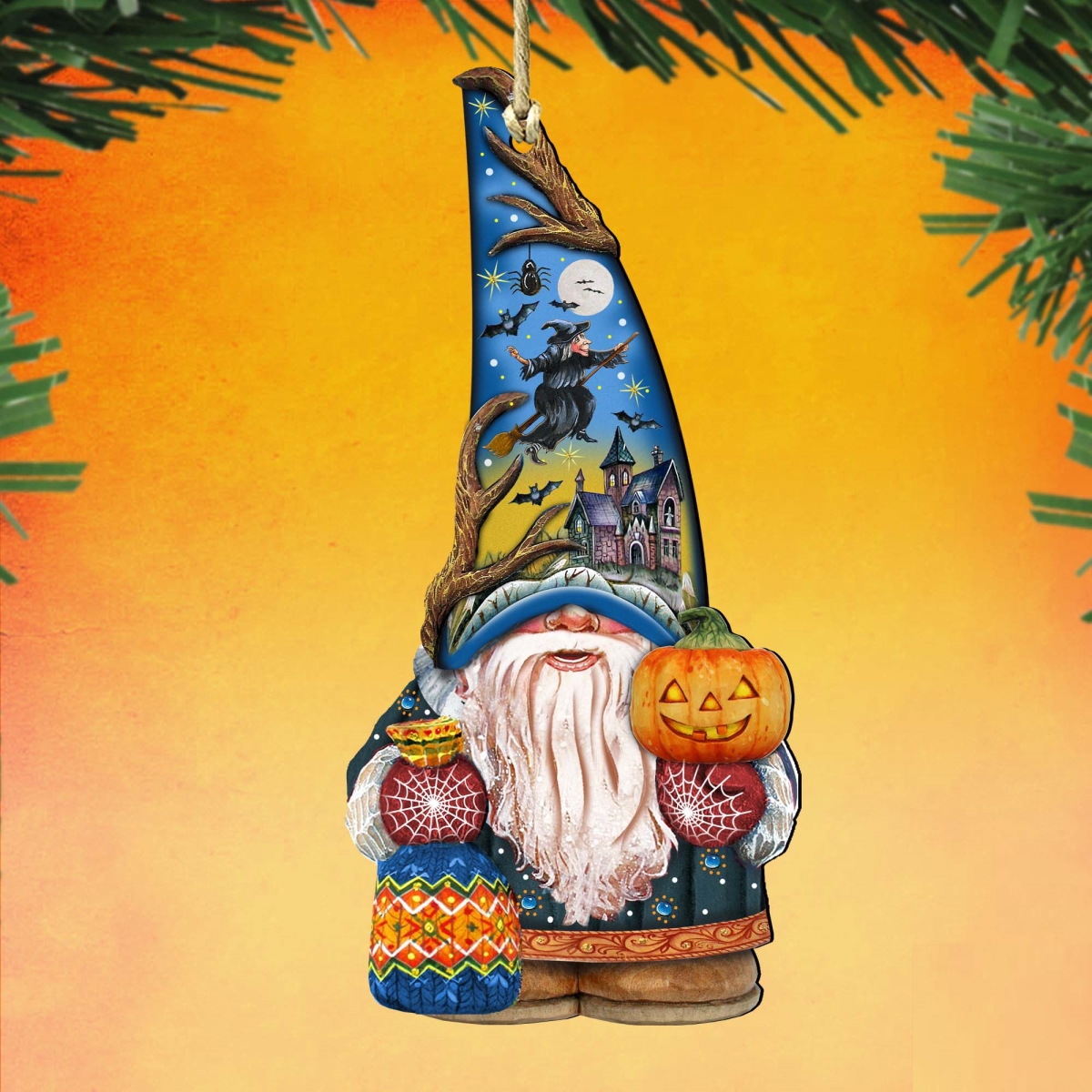 8611016 Fall Gnome Dwarf Wooden Ornament by  - Thanksgiving Halloween Decor