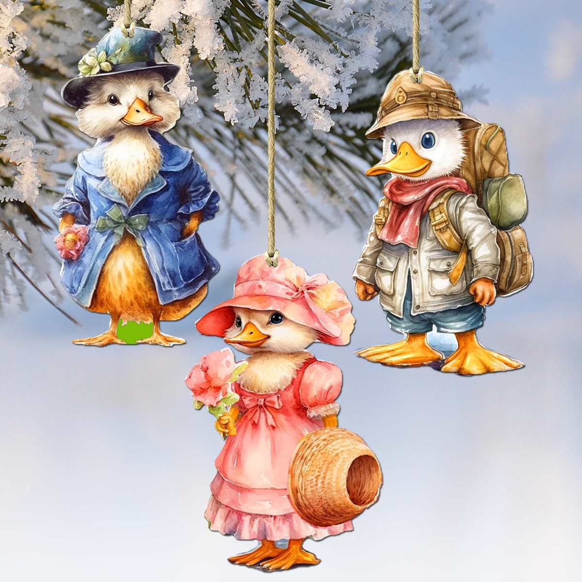 8091043-S3 Easter Ducks Decorative Wooden Ornaments Set of 3 by  - Easter Decor