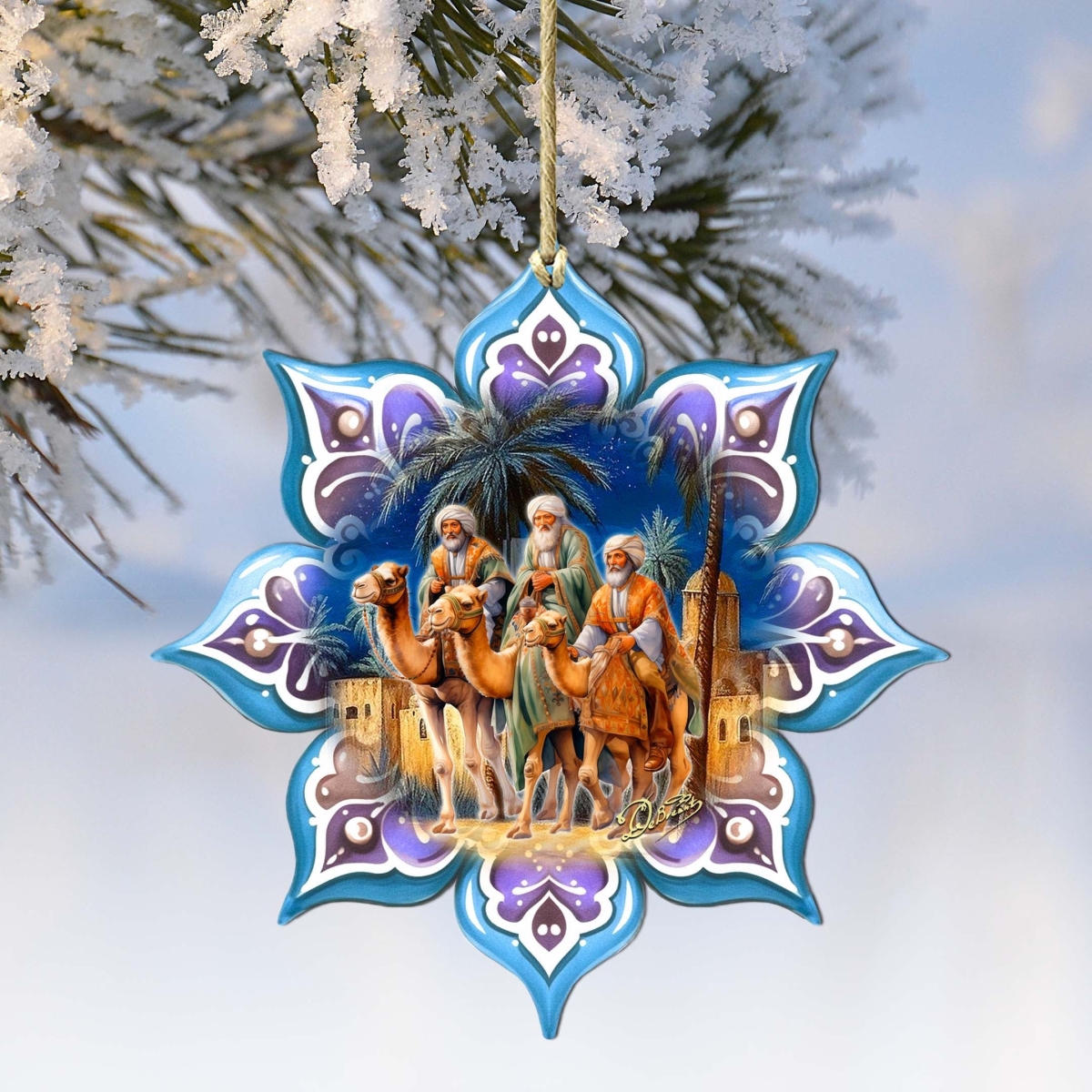 8688438-S2 Three King's Journey Snowflake Wooden Ornaments Set of 2 by  - Nativity Holiday Decor