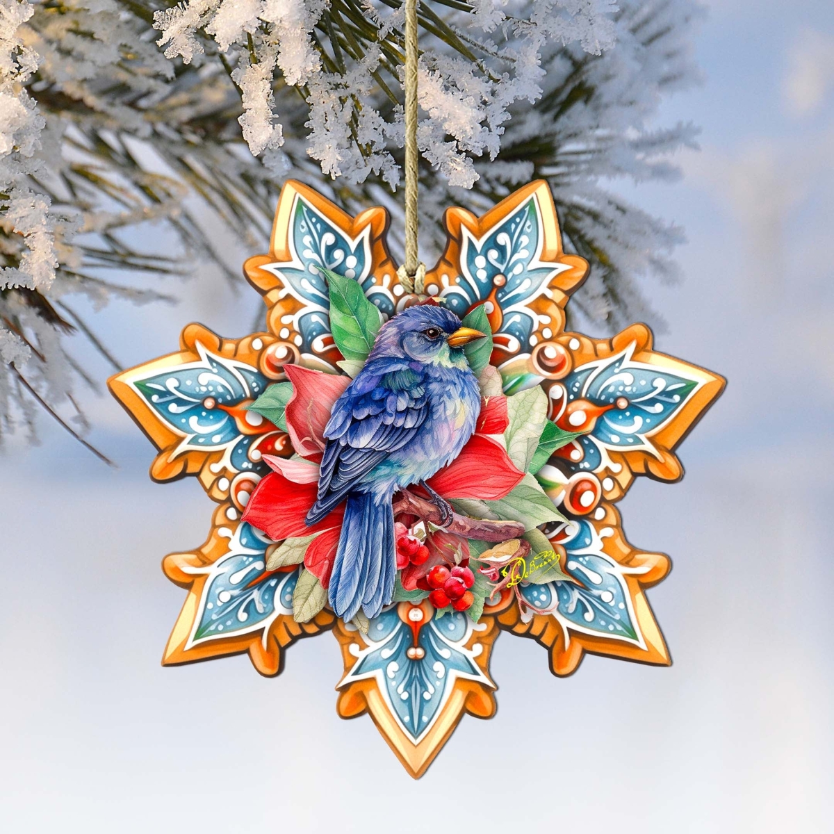 8688410 Blue Bird Snowflake Wooden Ornament by  - Nature Wildlife Decor