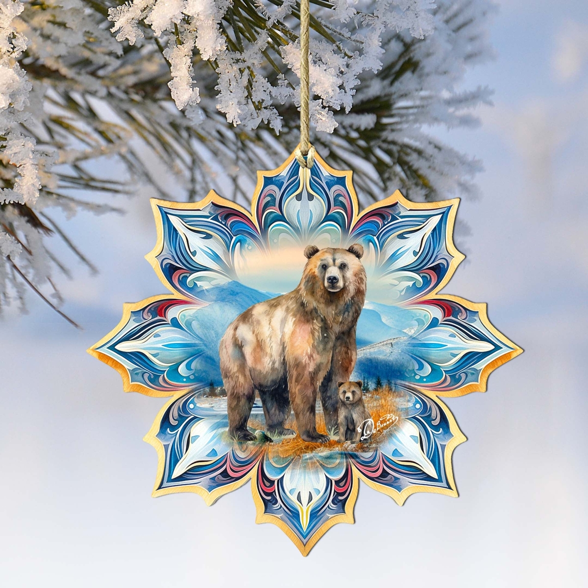 8688409 Brown Bear Snowflake Wooden Ornament by  - Nature Wildlife Decor
