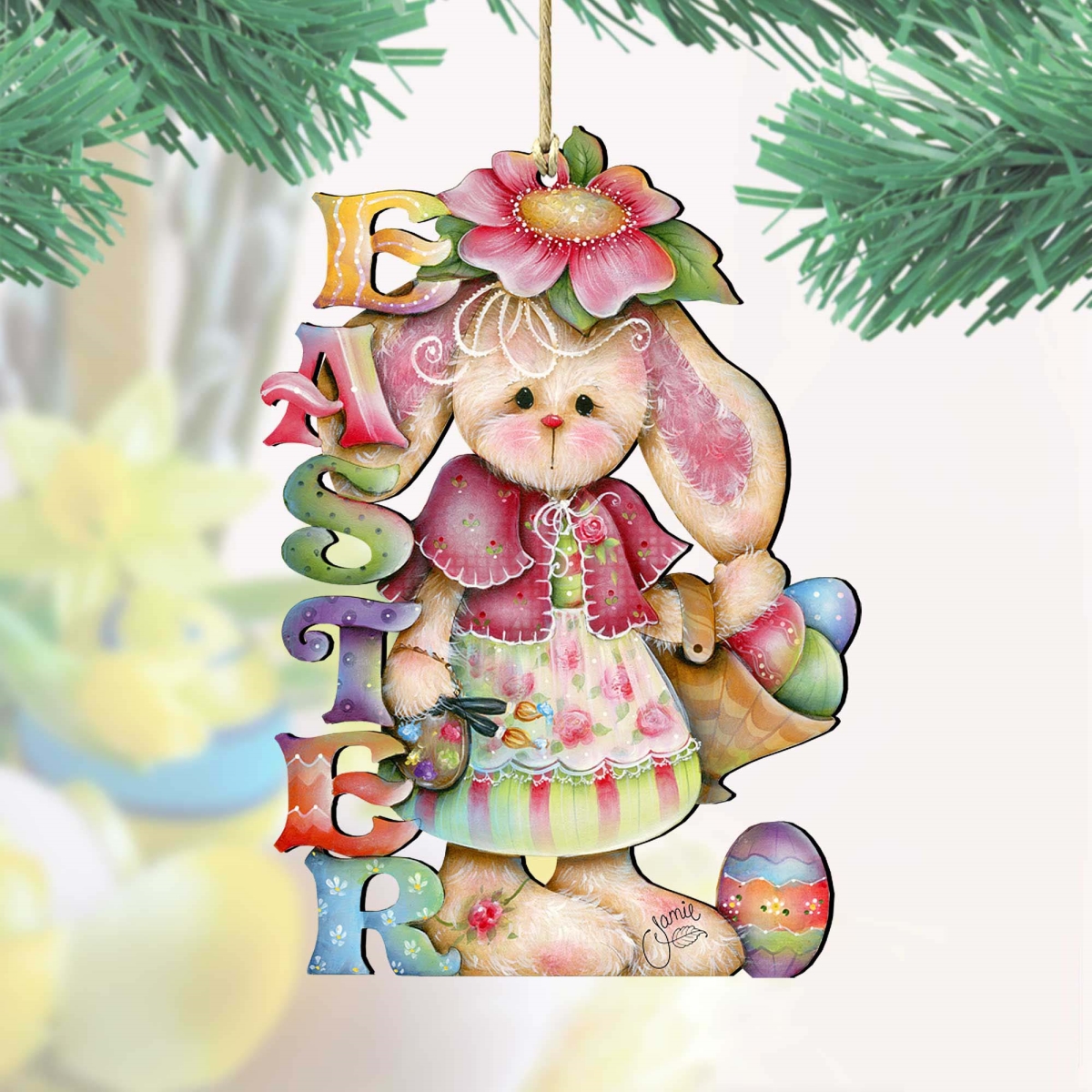 8457605 The Easter Bunny Wooden Ornament by Jamie Mills-Price - Easter Spring Decor