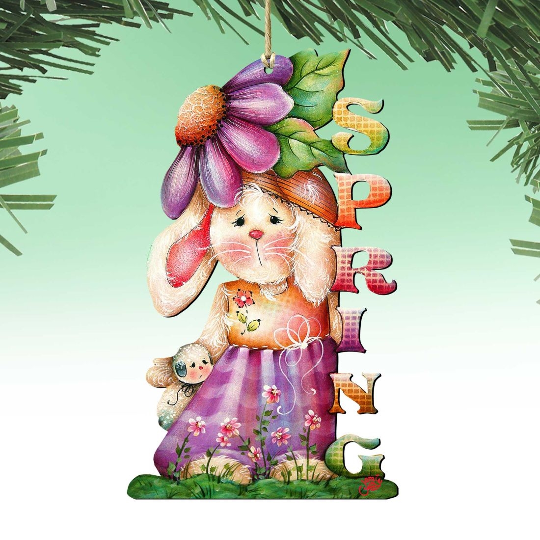 8457604 Spring Bunny Wooden Ornament Easter by Jamie Mills-Price - Easter Spring Decor