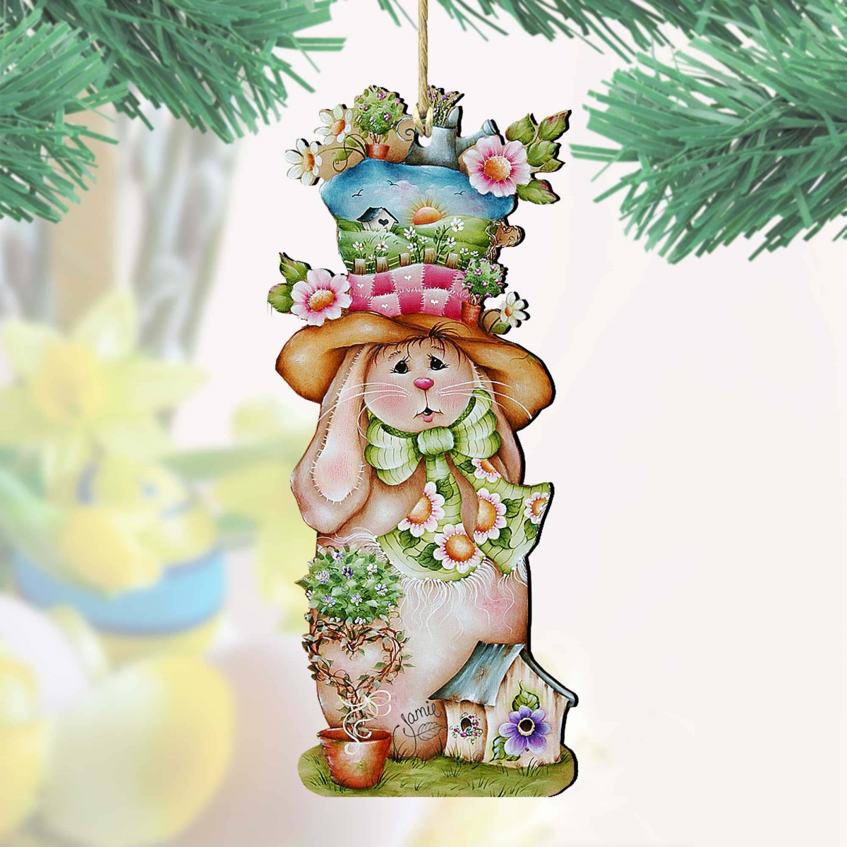 8457603 Hailey Hare Wooden Ornament Easter by Jamie Mills-Price - Easter Spring Decor