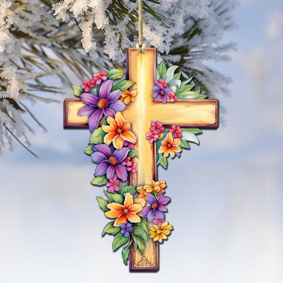 8688168 Garden Serenity Cross Wooden Ornament by  Easter Spring Decor
