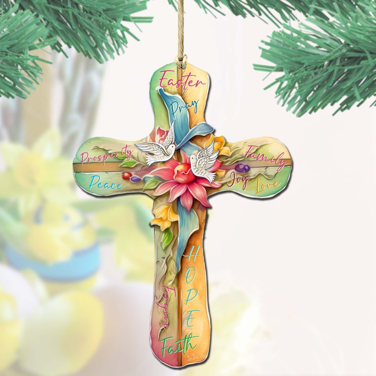 8688167 Easter Cross with Doves Wooden Ornament by  Easter Spring Decor