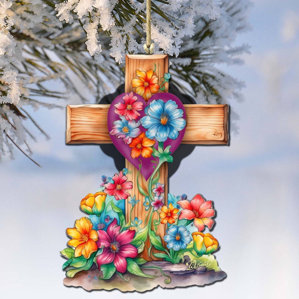 8688166 Easter Floral Cross Wooden Ornament by  Easter Spring Decor