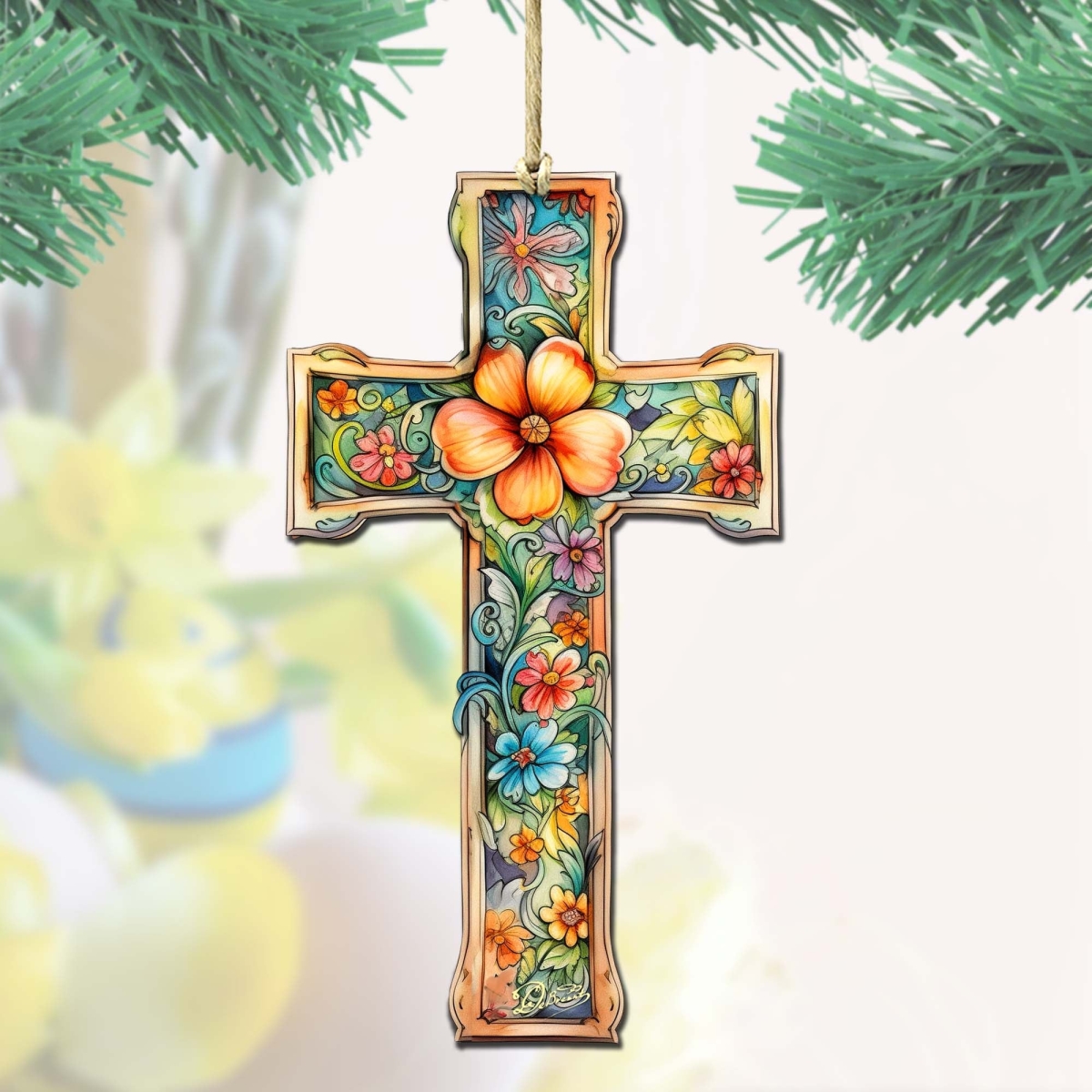 8688165 Blossom Cross Wooden Ornament by  Easter Spring Decor