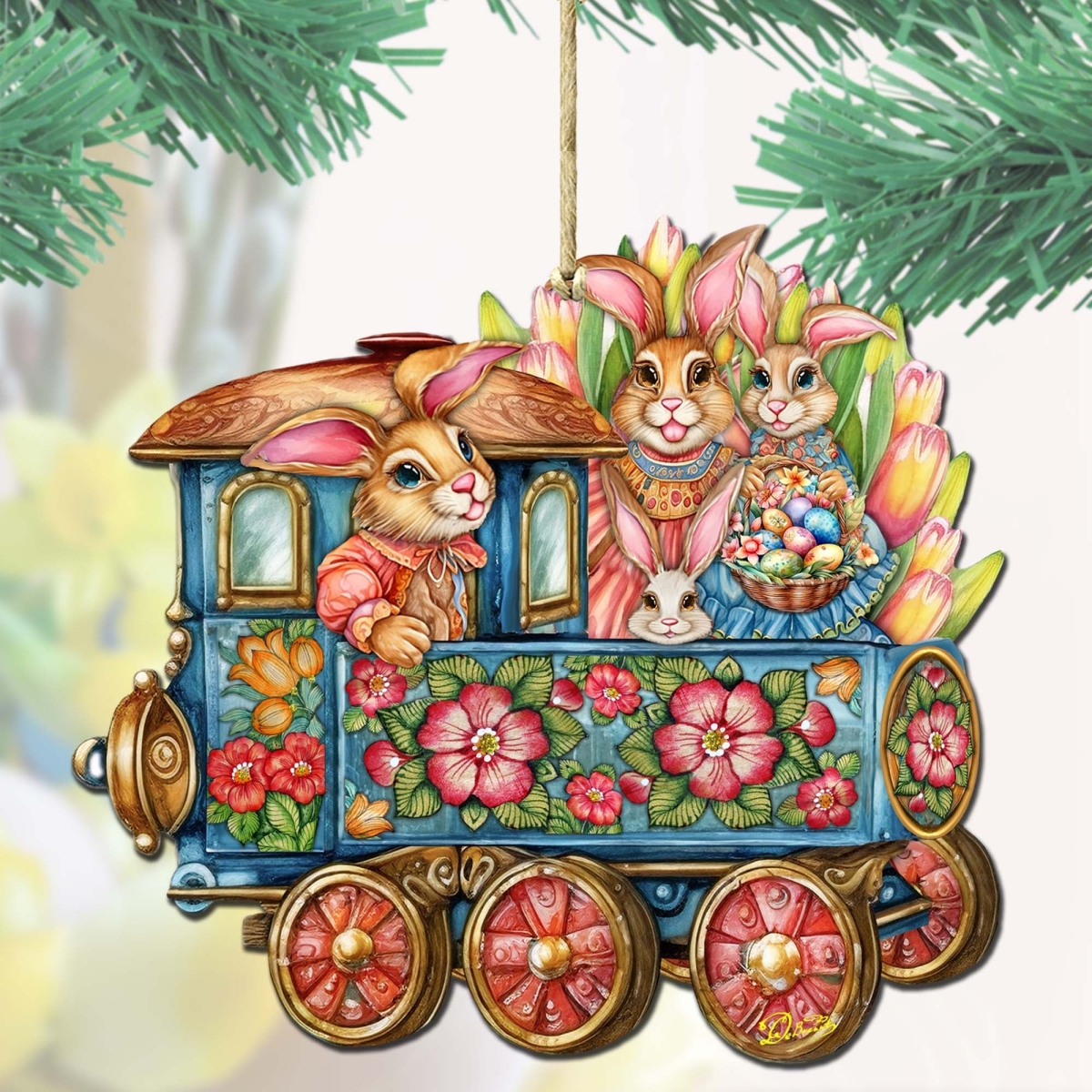 8652781 Easter Bunny Train Wooden Ornament by  Easter Spring Decor
