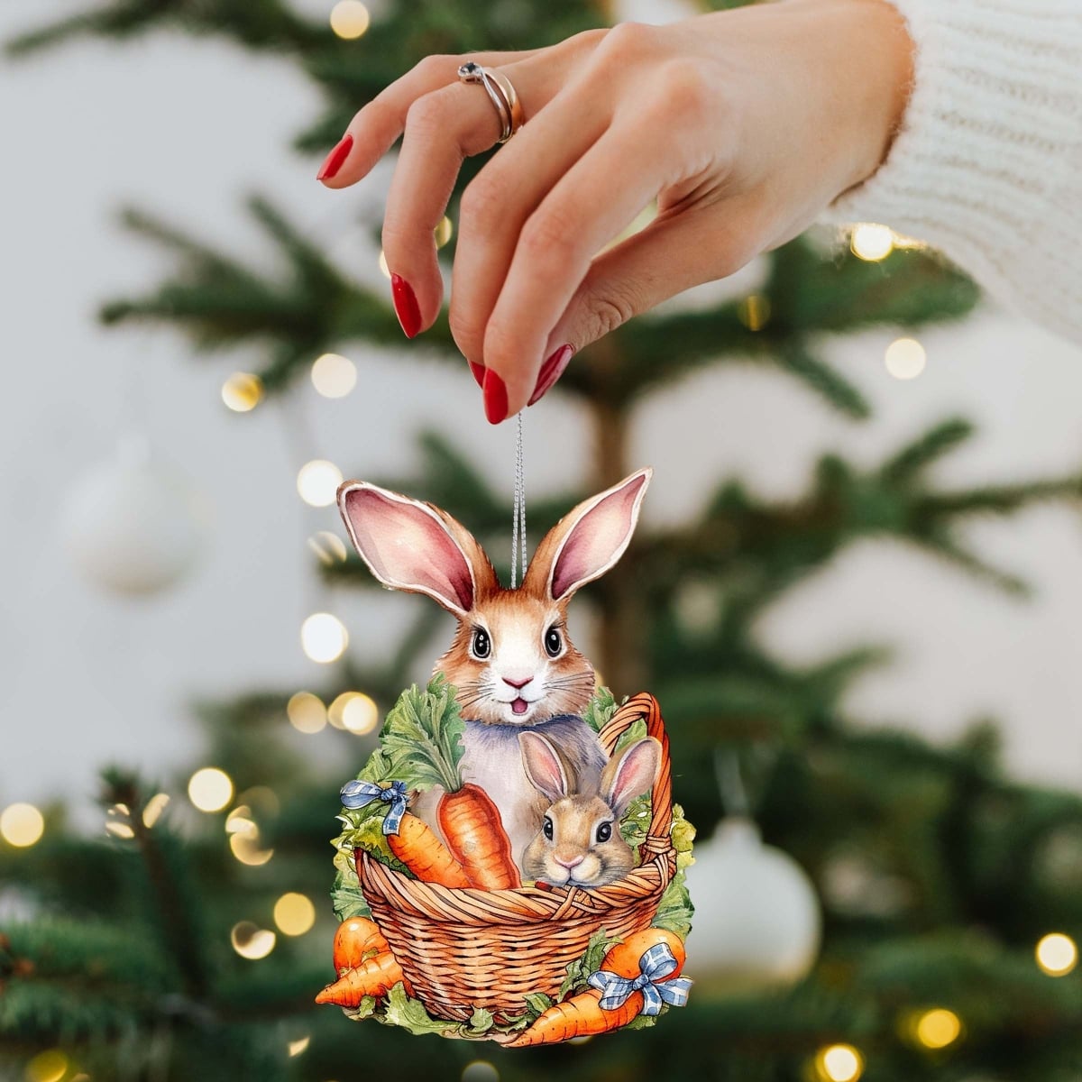 8652773 Easter Bunnies with Carrots Wooden Ornament by  Easter Spring Decor