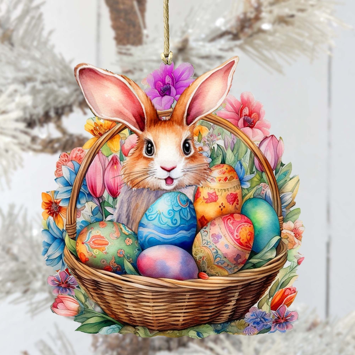8652764 Bunny in a Basket Wooden Ornament by  Easter Spring Decor