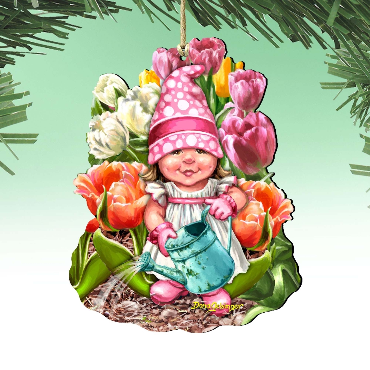 8461063-DG Spring Wreath Blossom Gnome Dwarf Wooden Ornament by Gelsinger - Easter Spring Decor