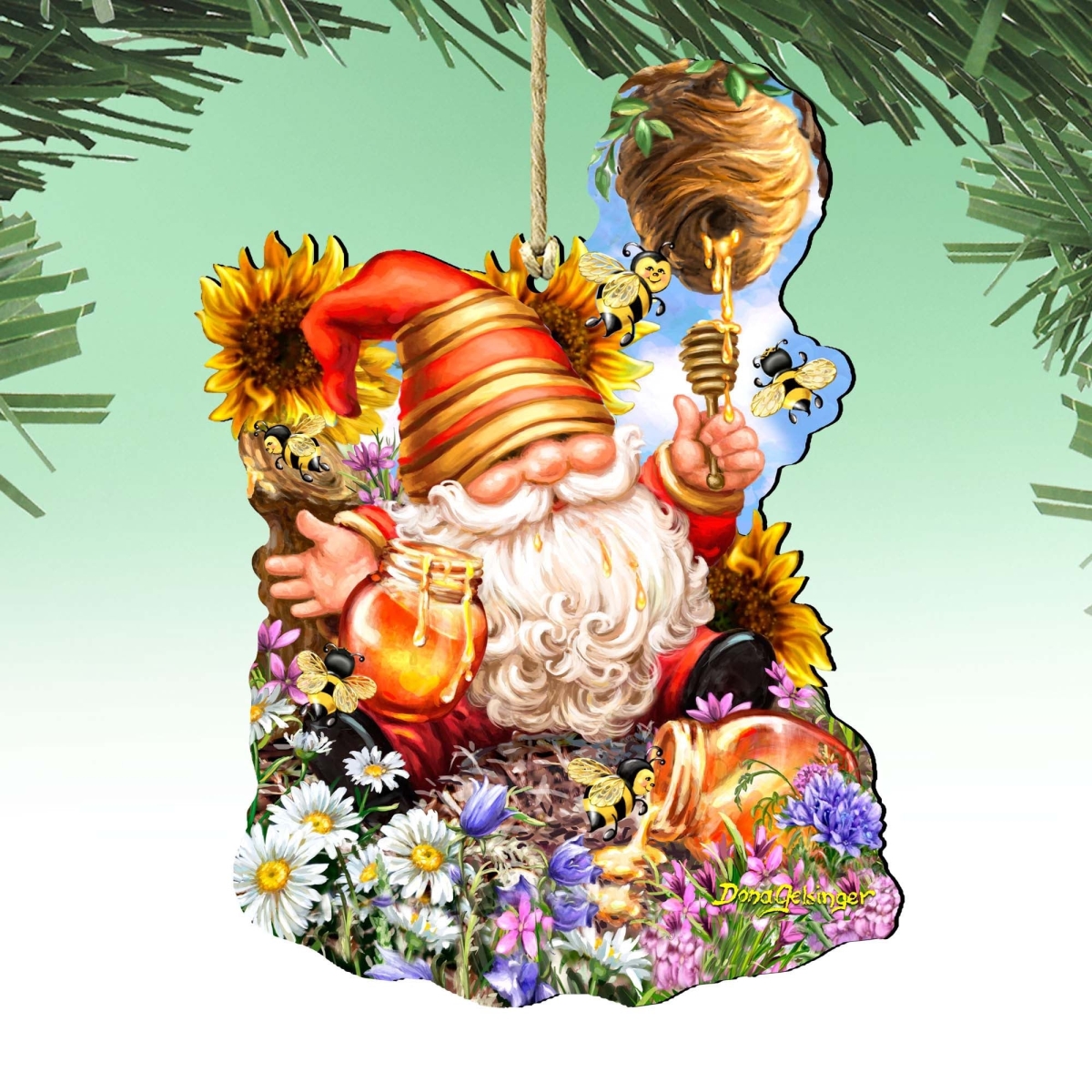 8461061-DG Honeycomb Gnome Dwarf Wooden Ornament by Gelsinger - Easter Spring Decor