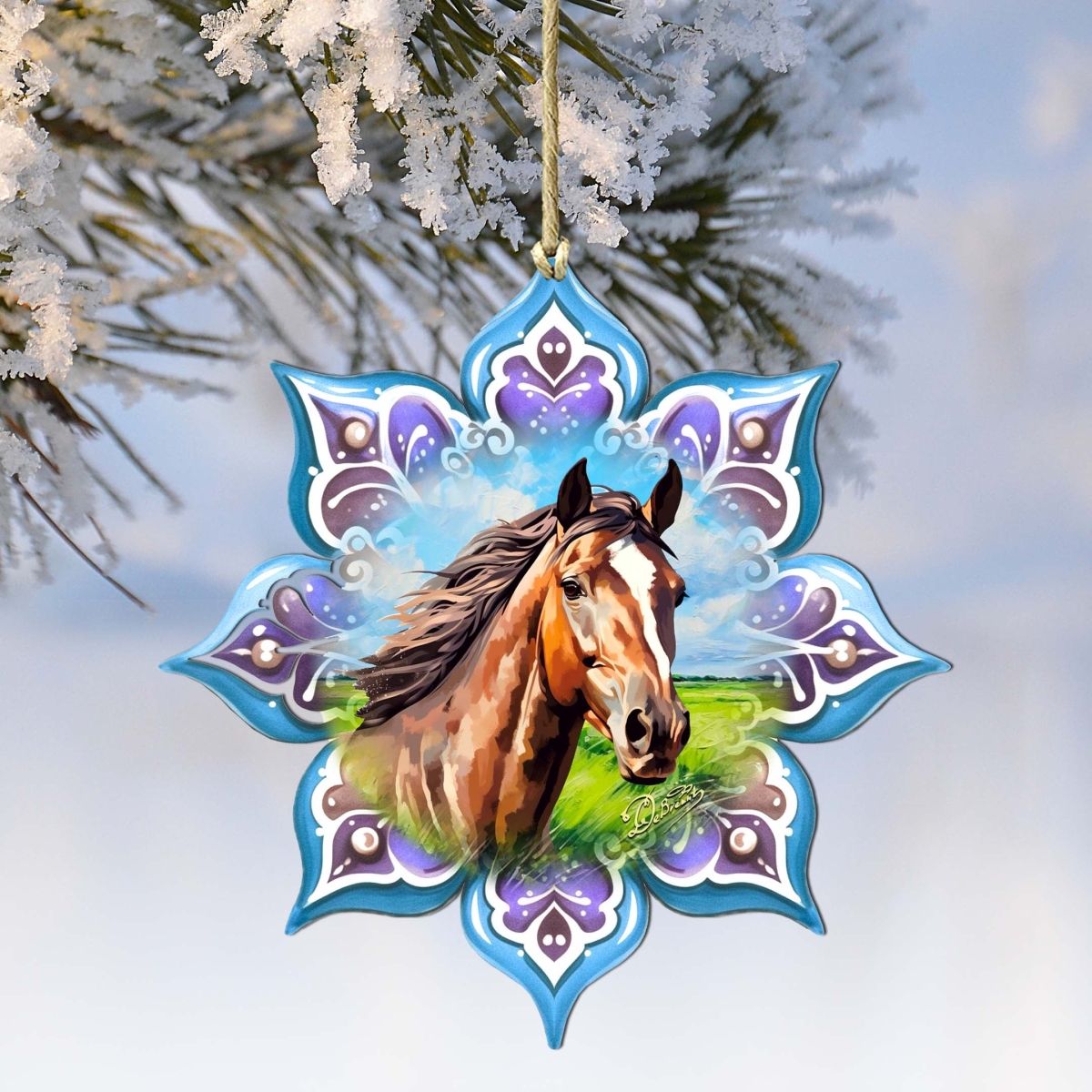 8688432 Brown Horse Snowflake Wooden Ornament by  - Nature Wildlife Decor