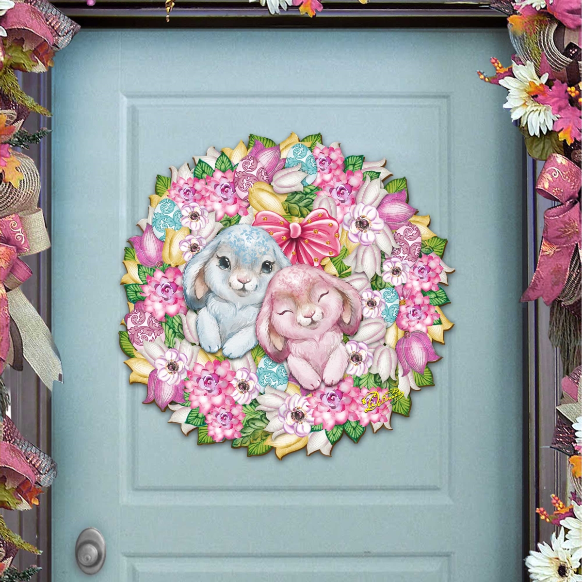8185301-4H Bunny Love Wreath Door Hanger Wall Art by  - Easter Spring Decor