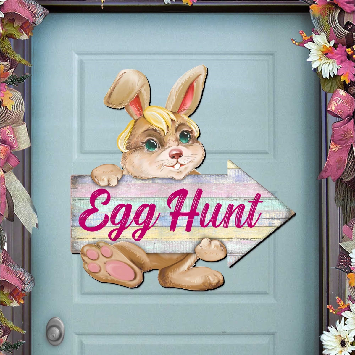 815433-2H Egg Hunt Bunny Wooden Door Hanger by  - Easter Spring Decor