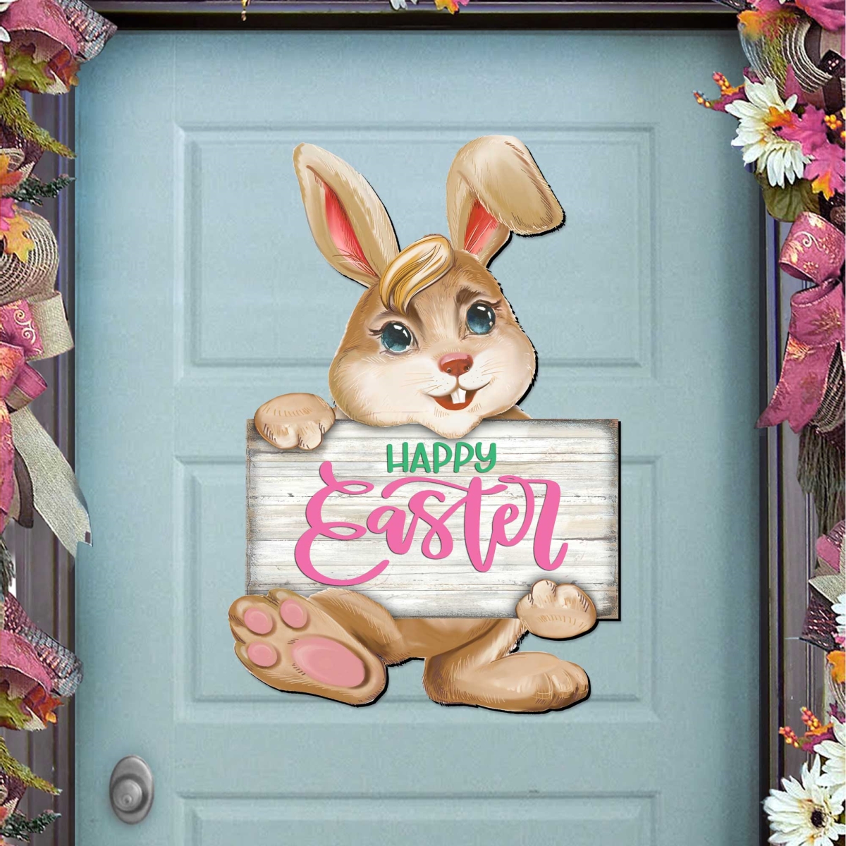 815433-1H Happy Easter Bunny Wooden Door Hanger by  - Easter Spring Decor