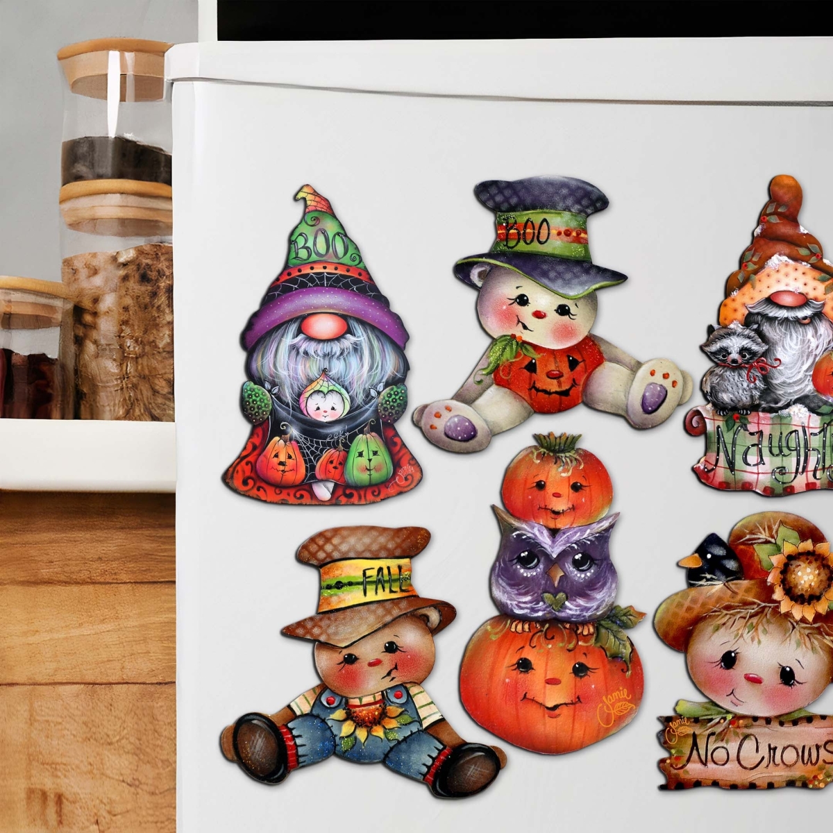 8090047G-S6 Hello Fall - Pumpkin, Scarecrow, Gnome Decorative Wooden Magnets Set of 6 by Jamie Mills-Price - Thanksgiving Decor
